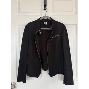 Anne Klein Black Ponte Knit Zip-Front Moto Blazer - Gold Hardware